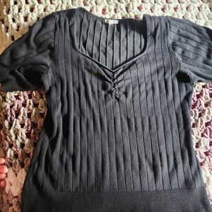 Maurices Black Ribbed V-Neck Top